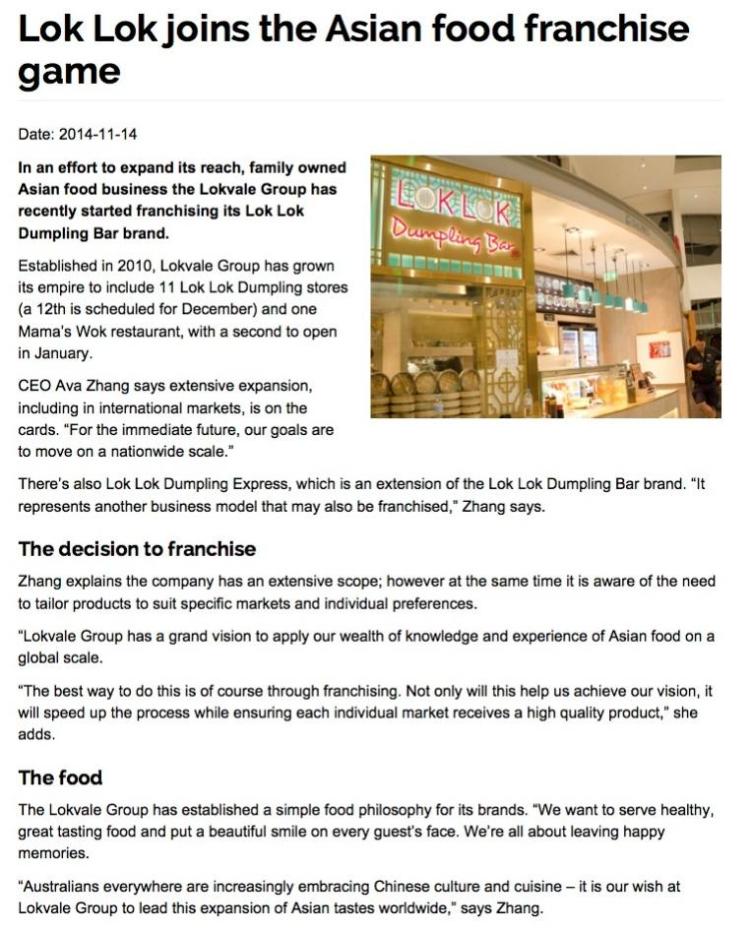 Lok Lok Dumpling Bar Franchising Article