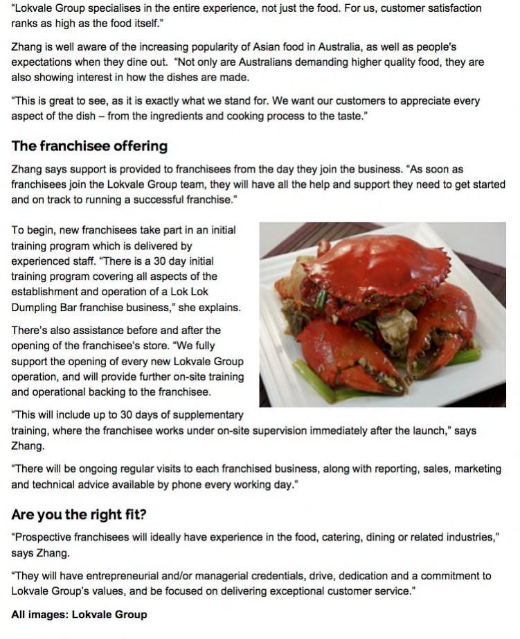 Lok Lok Dumpling Bar Franchising Article
